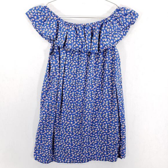 ZARA Dress Girls 9/10 Blue Floral All Over Print Ruffle Neck Sleeveless Pullover - Picture 3 of 4
